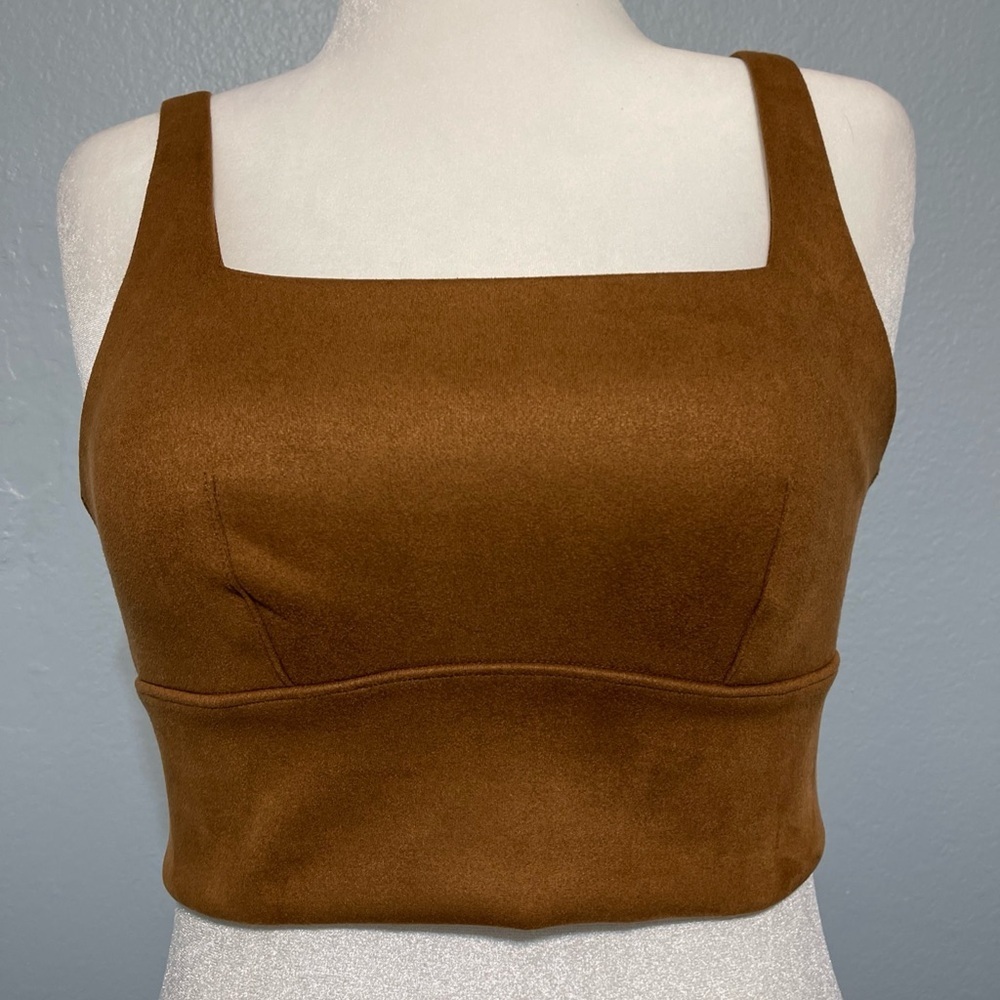 Spanx Faux Suede Crop Top Caramel Brown Longline Square Neck Size Large